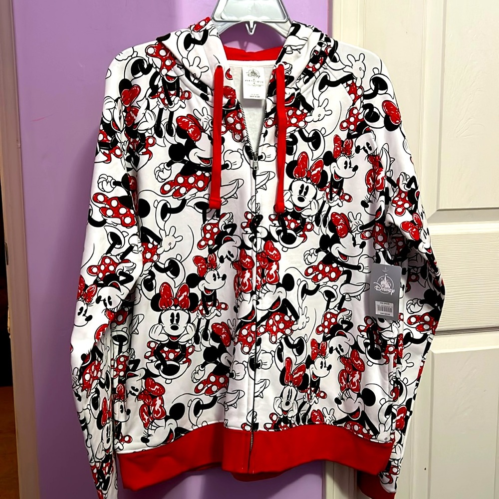 Disney Minnie Mouse Red White Black Zip Hoodie